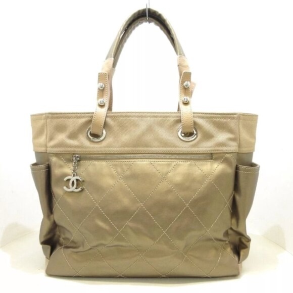 CHANEL Handbags - 100% Authentic CHANEL Paris Biarritz Tote GM Gold Beige Coated Canvas Nylon